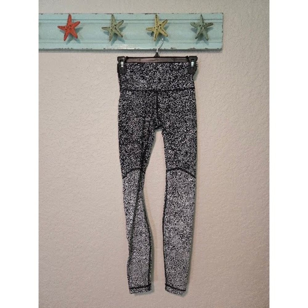 Lululemon Wunder Under High Rise Leggings Black White Dot Animal Print Size 2